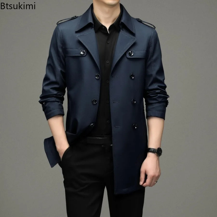 New Autumn Winter Men's Trench Coats Fashion England Style Long Jackets Men Business Casual Windbreaker Coats 2026 Men Clothing