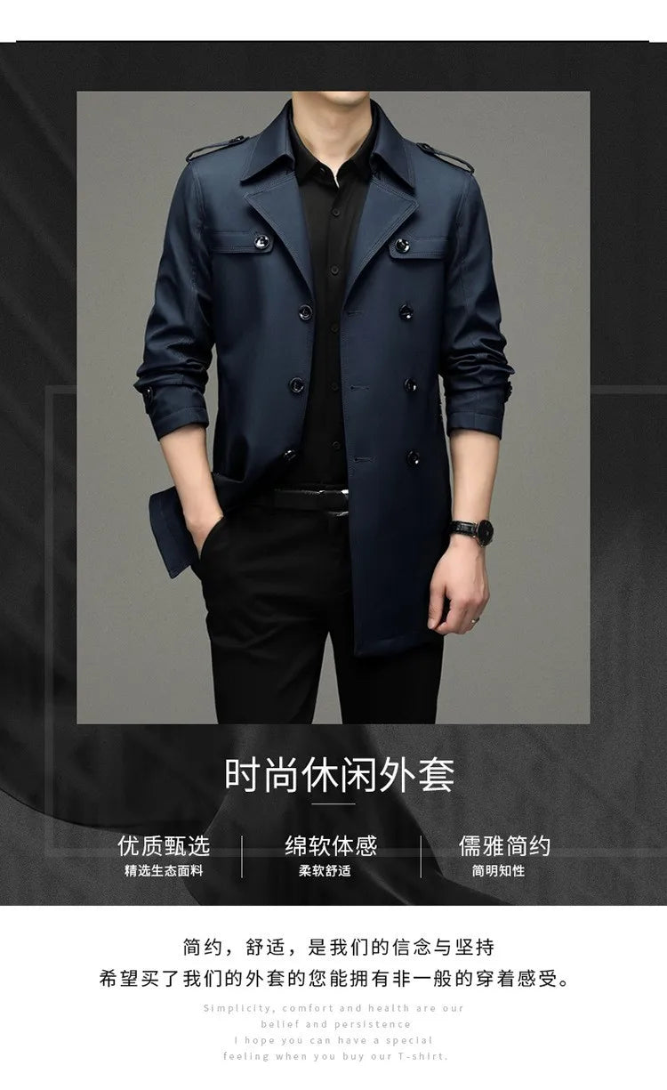 New Autumn Winter Men's Trench Coats Fashion England Style Long Jackets Men Business Casual Windbreaker Coats 2026 Men Clothing