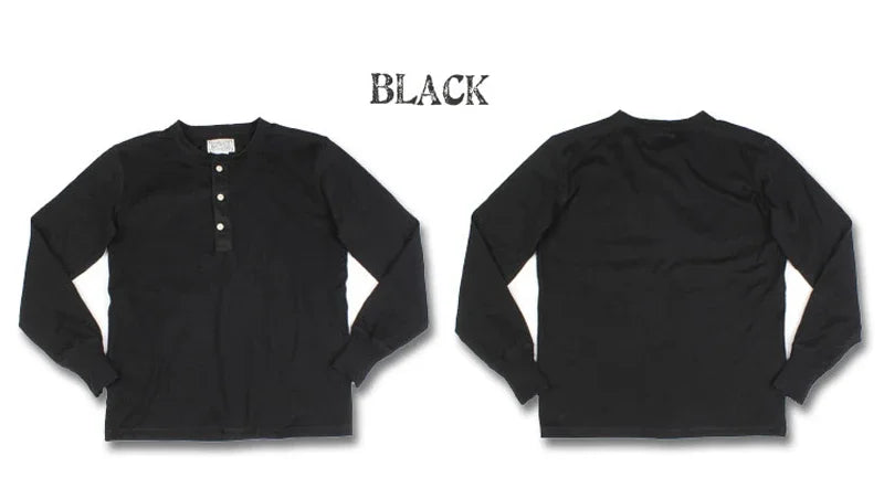 Bronson 350g Heavyweight L/S Henley Shirt Vintage Plain Base T-Shirt For Men