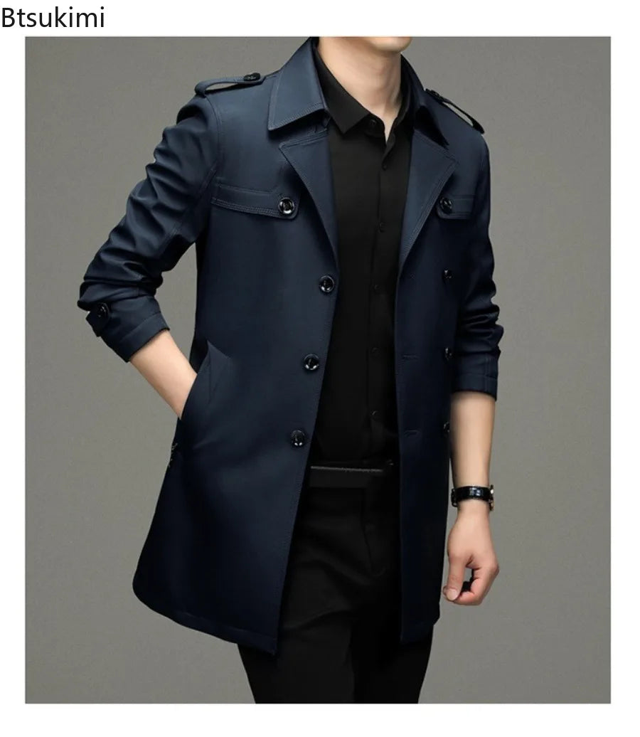 New Autumn Winter Men's Trench Coats Fashion England Style Long Jackets Men Business Casual Windbreaker Coats 2026 Men Clothing