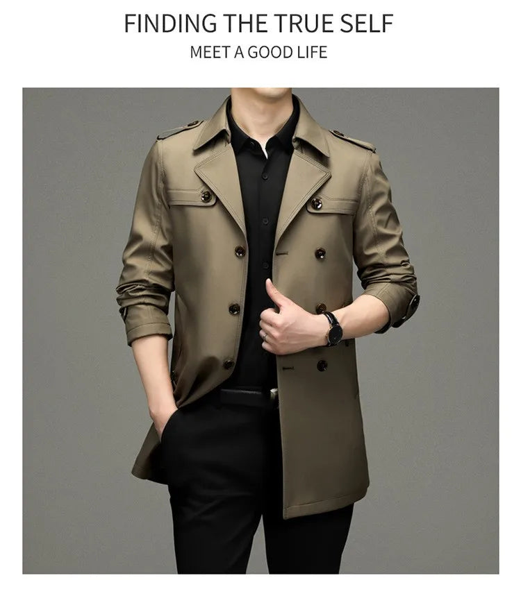 New Autumn Winter Men's Trench Coats Fashion England Style Long Jackets Men Business Casual Windbreaker Coats 2026 Men Clothing