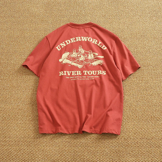 100% cotton individual double-sided printing process half sleeve men's American heavy loose short sleeve T-shirt