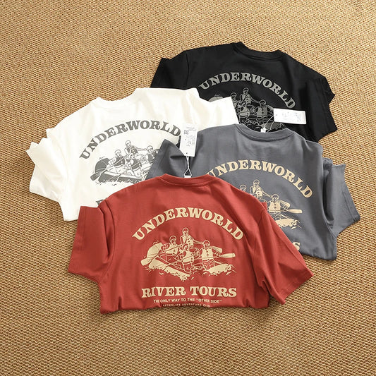 100% cotton individual double-sided printing process half sleeve men's American heavy loose short sleeve T-shirt