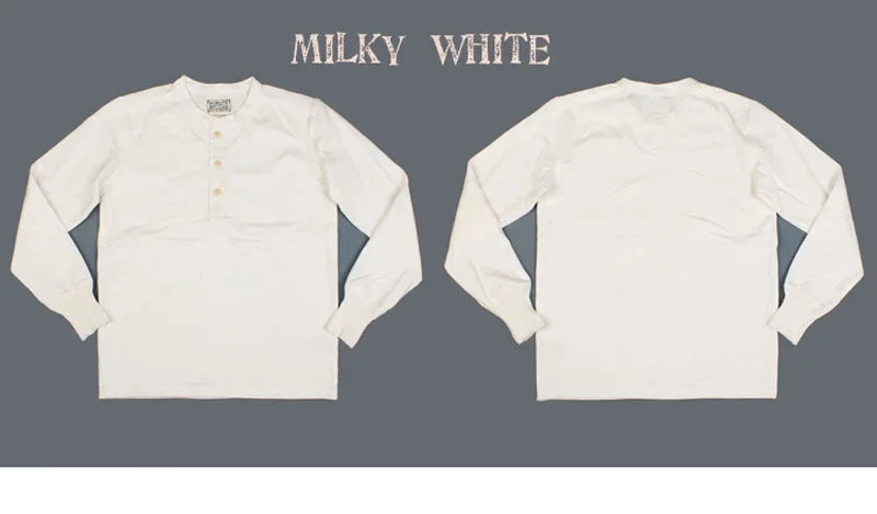 Bronson 350g Heavyweight L/S Henley Shirt Vintage Plain Base T-Shirt For Men