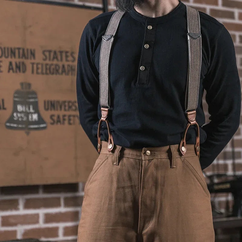 Bronson 350g Heavyweight L/S Henley Shirt Vintage Plain Base T-Shirt For Men