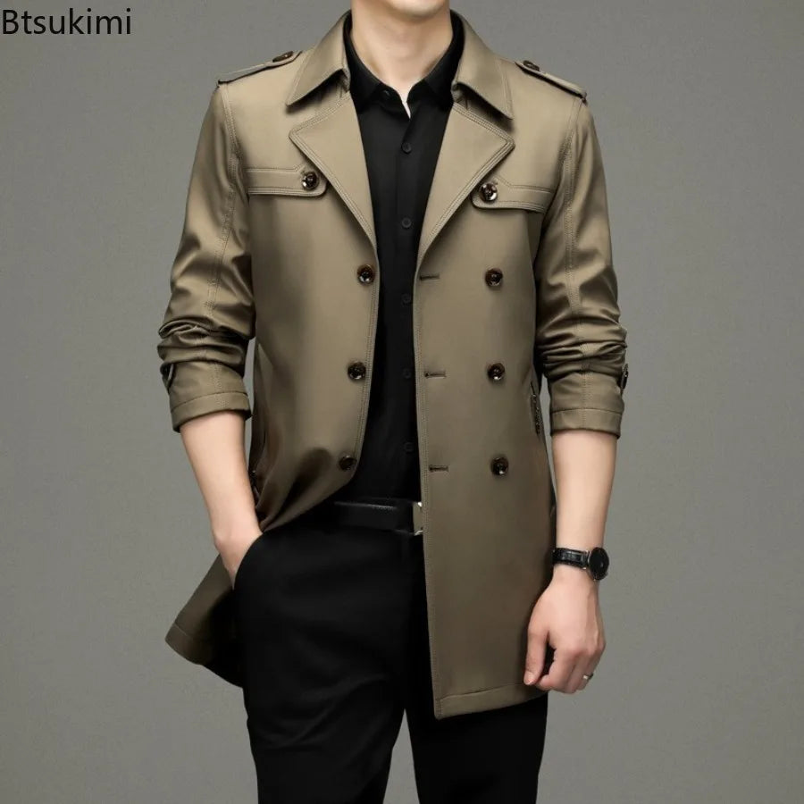 New Autumn Winter Men's Trench Coats Fashion England Style Long Jackets Men Business Casual Windbreaker Coats 2026 Men Clothing
