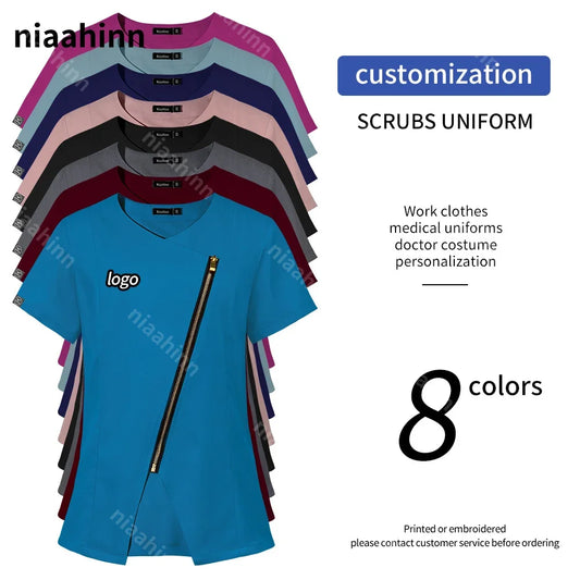 Customized Logo Nurse Work Accessory Pet Clinic Doctor Costume Women Nursing Medical Uniforms Professional Hospital Work Clothes