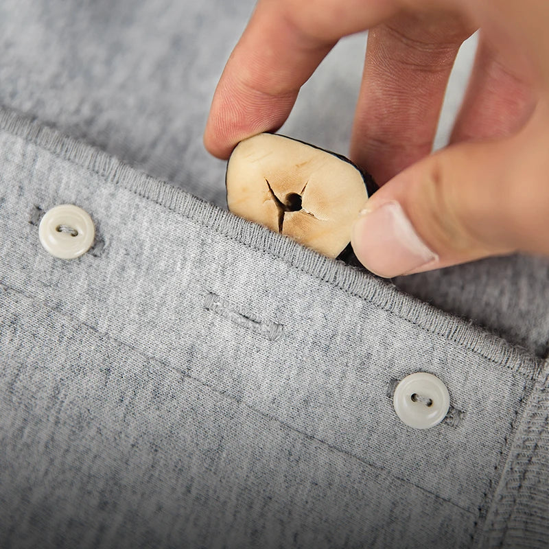 Maden Long-sleeved Henley Shirt for Men Three-button Classic Design Round Collar Beige Basic T-shirts Male Autumn Thin Tees