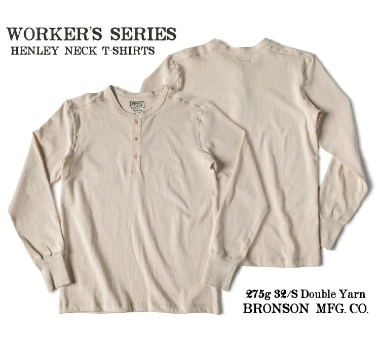 Bronson 350g Heavyweight L/S Henley Shirt Vintage Plain Base T-Shirt For Men