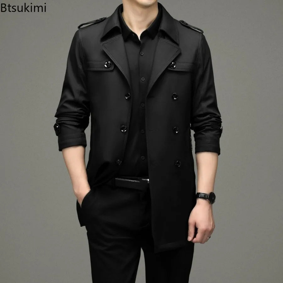 New Autumn Winter Men's Trench Coats Fashion England Style Long Jackets Men Business Casual Windbreaker Coats 2026 Men Clothing