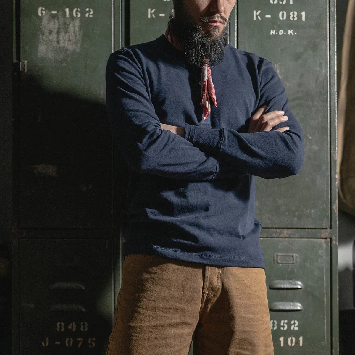 Bronson 350g Heavyweight L/S Henley Shirt Vintage Plain Base T-Shirt For Men